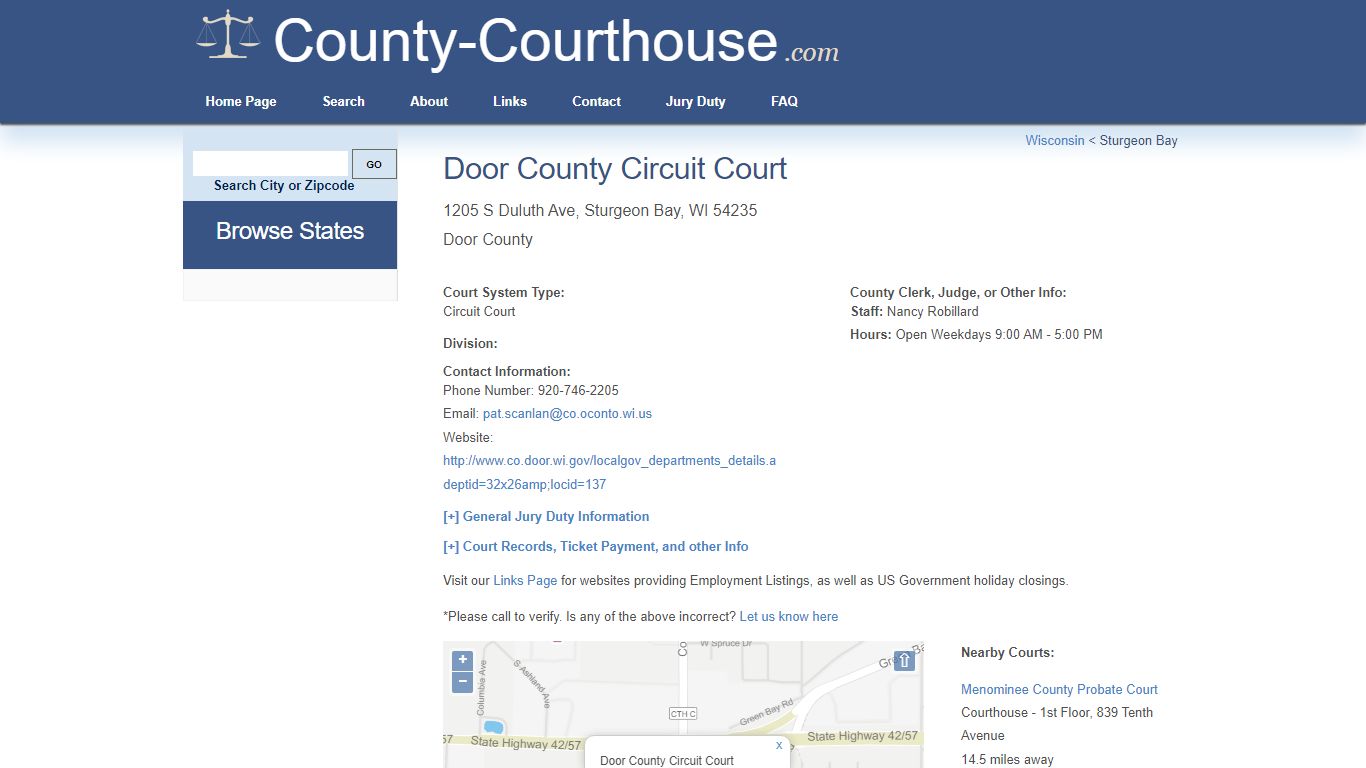 Door County Circuit Court in Sturgeon Bay, WI - Court Information